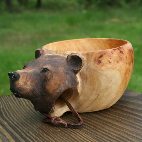 “Hand-Carved Wooden Kuksa Mug – Scandinavian Style Wild Boar Cup for Camping, Coffee, and Outdoor Adventures | Rustic Handmade Gift for Christmas”